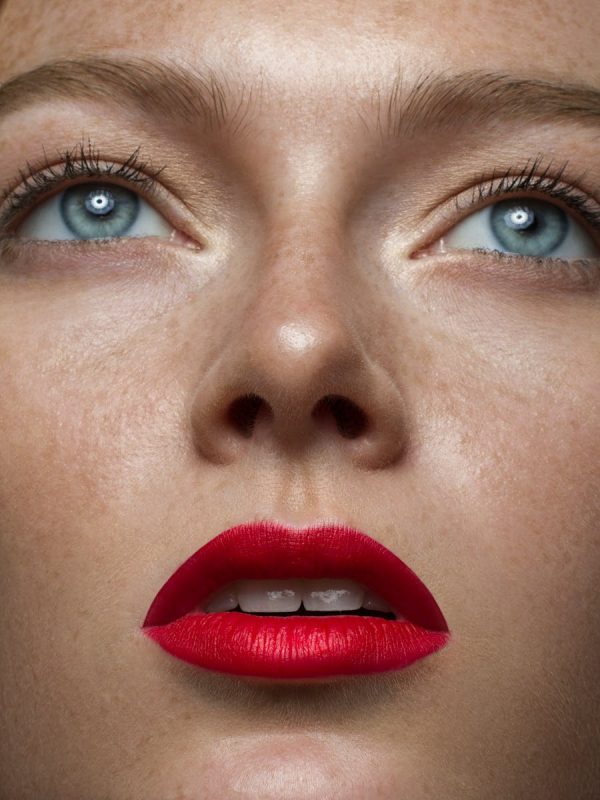 Detailed close-up of a woman's face
